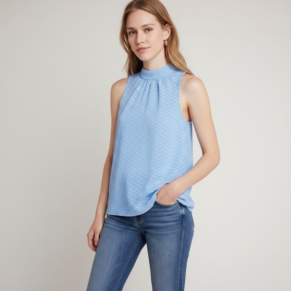 Maeve Charley Halter Blouse Sleeveless Top Womens‎ S Blue Chevron Mock Neck Boho